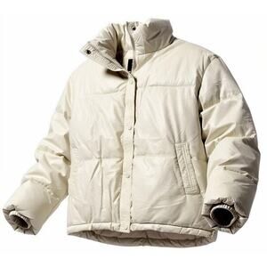 Express Women’s Puffer Jacket Cream Ivory Snap Front Quilted Size Large NWT